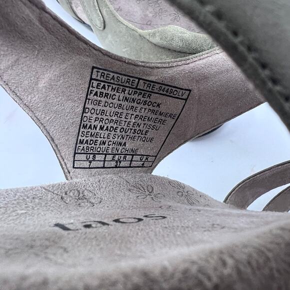 Taos Treasure Sandals Women's 7 Olive Leather Slingback Adjustable Comfort Flat - Picture 7 of 8